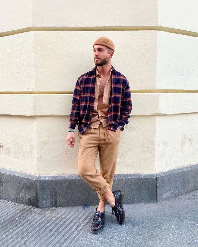 camel tartan trousers