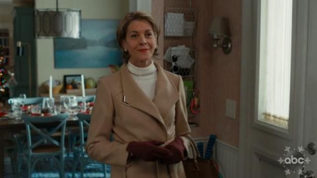 Belt­ed Wrap Camel Coat worn by Kathryn (Wendie Malick) in American Housewife Season 4 Episode 10