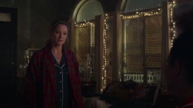 Navy long sleeve button front pajamas worn by Stef Adams Foster (Teri Polo) in Good Trouble Season 2 Episode 10