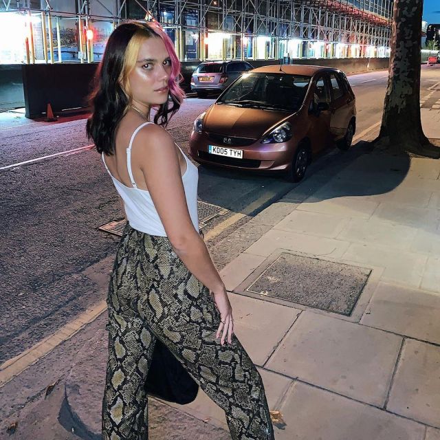 Pants right snake pattern leather worn by olivia smith on the account Instagram of @asos_olive