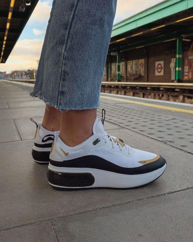 nike white black and gold air max dia trainers