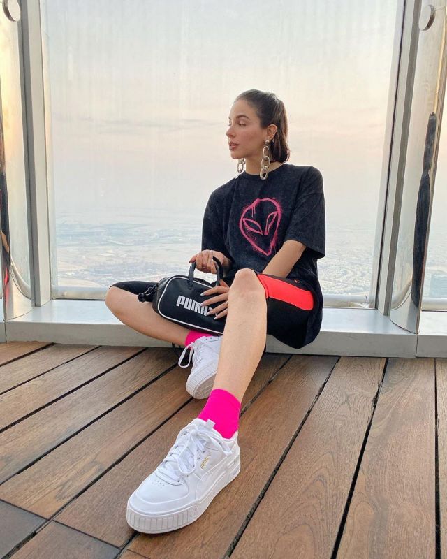 Puma shorts black and pink worn by barbara on the account Instagram of @asos_barbara