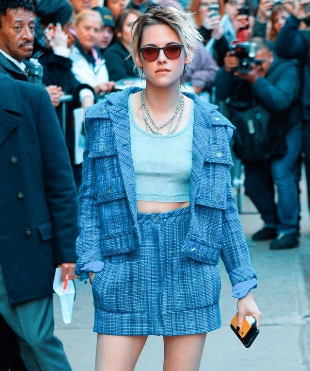 Chanel Blue Blazer worn by Kristen Stewart on the Instagram account @kristen_source