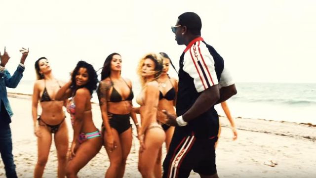 Gucci Black Acetate bowling shirt with Gucci stripe of Gucci Mane in the music video Gucci Mane - She Miss Me feat. Rich The Kid [Official Video]