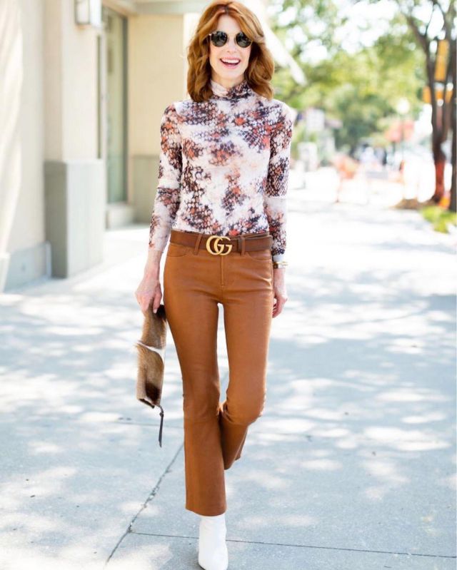 Leather Pants of Cathy Williamson on the Instagram account @themiddlepageblog