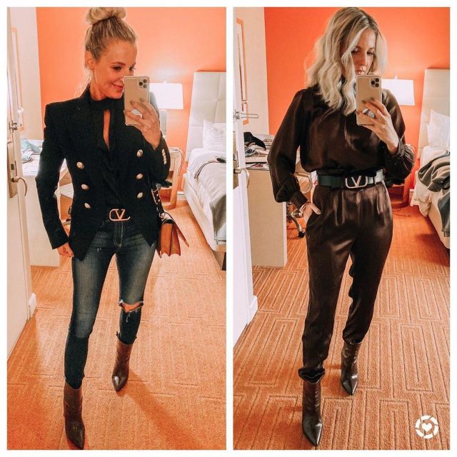 Balmain Dou­ble Breast­ed Suit­ing Blaz­er of Erin Busbee on the Instagram account @busbeestyle