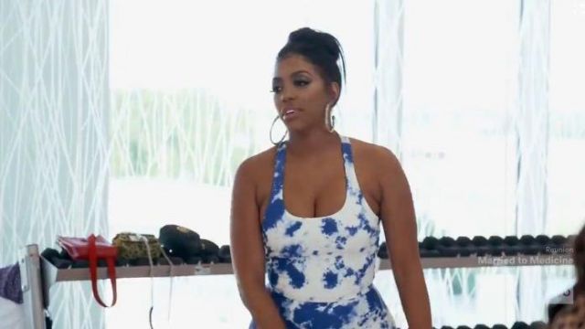 Blue and White Tie Dye Crop Top worn by Porsha Williams in The Real Housewives of Atlanta Season 12 Episode 9