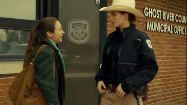 The navy blue jacket worn by Nicole Haught (Katherine Barrell) in the series Wynonna Earp (Season 1 Episode 9)