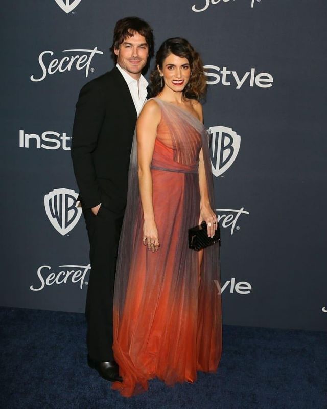 Bayou with Love Im­pe­r­i­al Topaz with Split Shank Di­a­mond Band worn by Nikki Reed at the Golden Globes