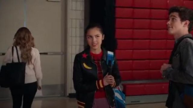 Black Star Printed Leather Jacket worn by Nini (Olivia Rodrigo) in High School Musical: The Musical: The Series Season 1 Episode 9