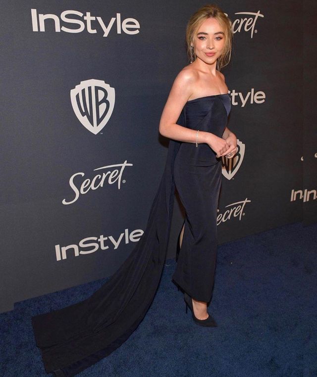 Cushnie Train Detailed Charmeuse Satin And Cady Gown of Sabrina Carpenter on the Instagram account @sabrinacarpenter January 6, 2020