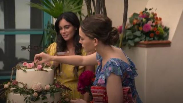 Blue Floral Print Ruffle V Neck Dress worn by Love Quinn (Victoria Pedretti) in YOU Season 2 Episode 10