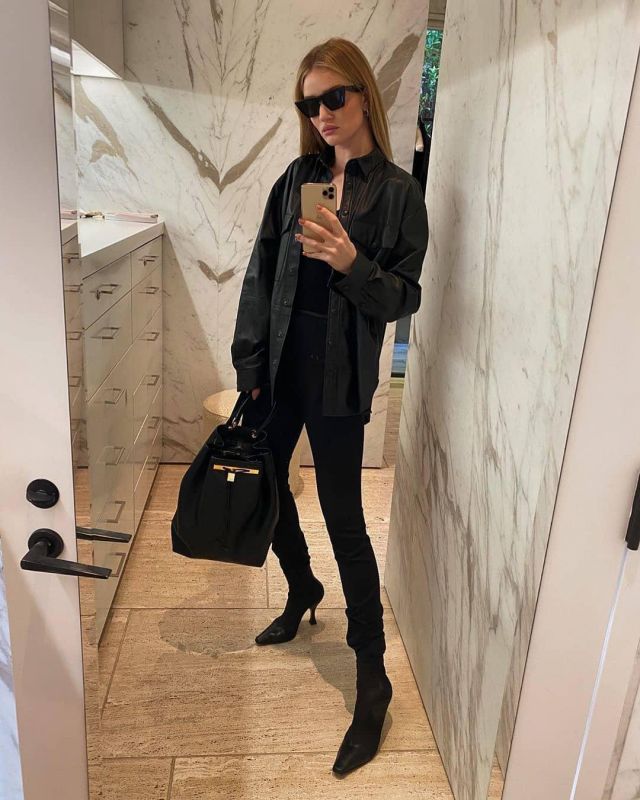 The Range Framed Satin Trimmed Ribbed Stretch Jer­sey worn by Rosie Huntington-Whiteley Instagram January 6, 2020