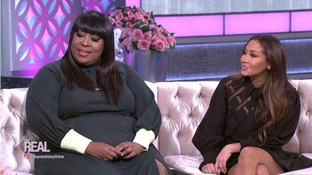 C/meo collective Black Lace In­set Blouse worn by Adrienne Houghton on The Real January 6, 2020