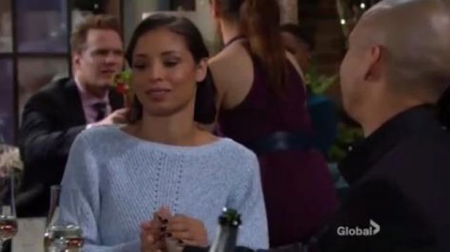 Joie Blue Sweater worn by Elena Dawson (Brytni Sarpy) as seen in The Young and the Restless January 8, 2020