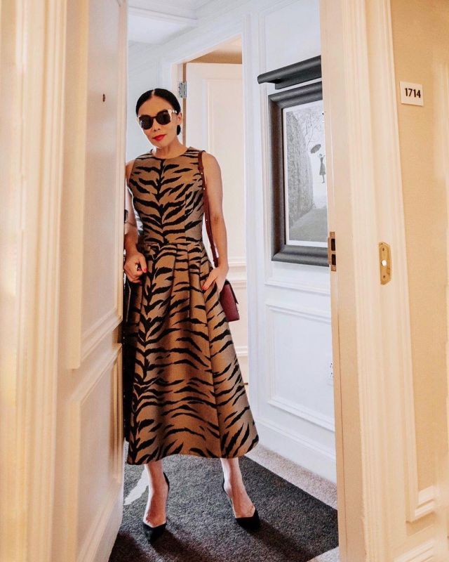 Tiger Print Dress of Hallie Swanson on the Instagram account @halliedaily