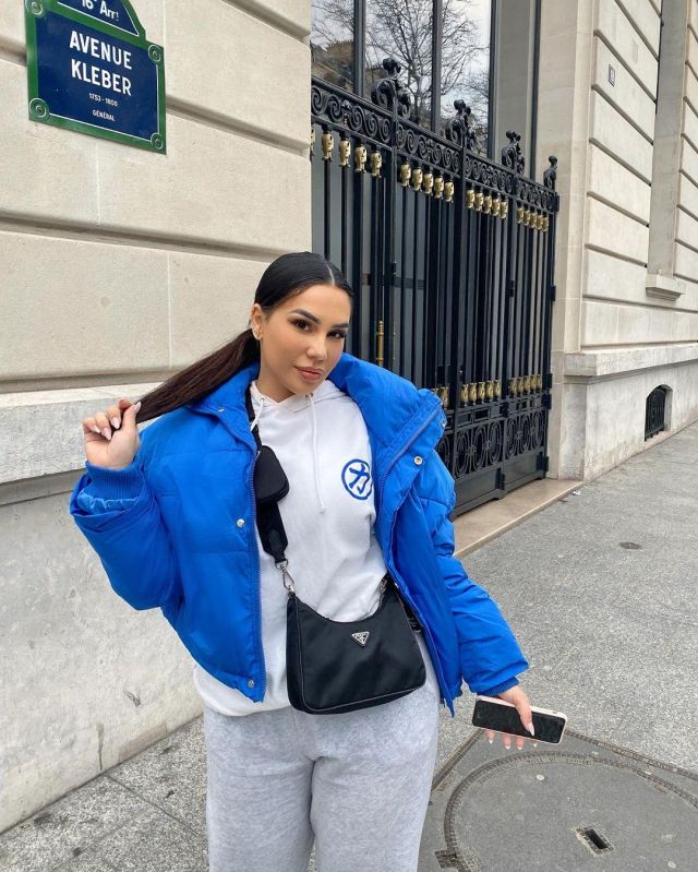 Down jacket blue Milla Jasmine on the account Instagram of @millajasmineoff