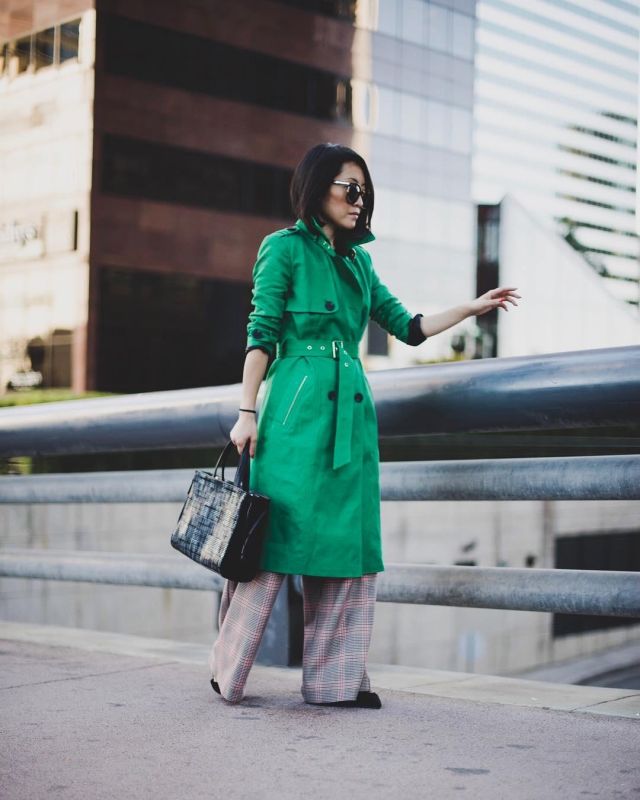 River Island Green Coat of Nina Hu on the Instagram account @citizensrunway