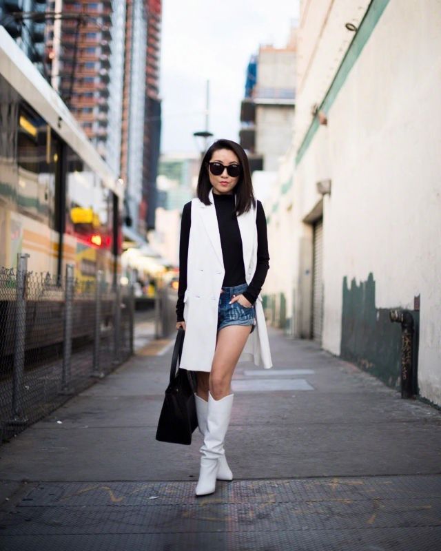 Blue Suede Jean Short of Nina Hu on the Instagram account @citizensrunway