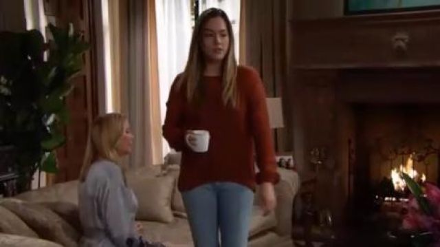 Free People Rust Brown Sweater worn by Hope Logan (Annika Noelle) as seen on The Bold and the Beautiful January 9, 2020