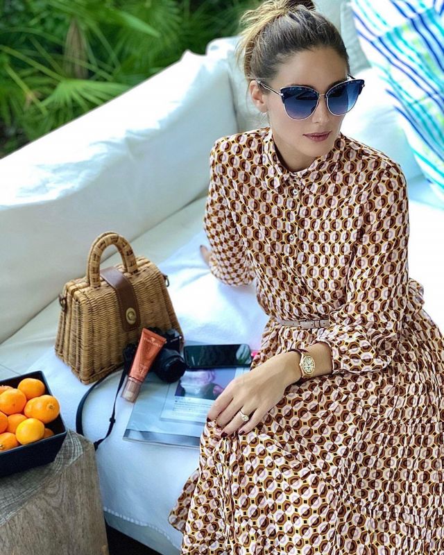 Long geometrical dress worn by Olivia Palermo on her Instagram account @oliviapalermo