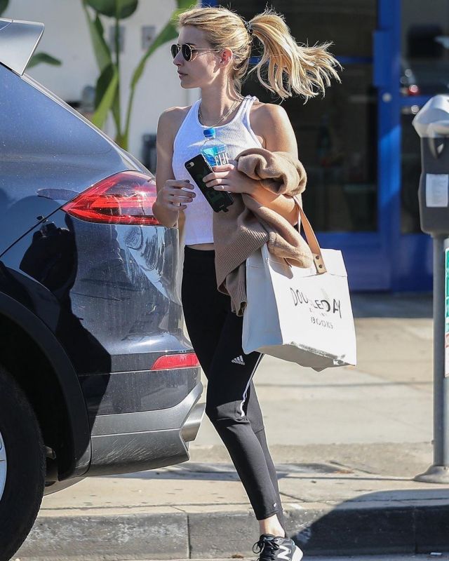 Doubleday White Tote worn by Emma Roberts Hollywood January 10, 2020