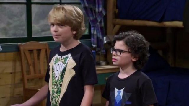 Fresh Tees Black Camo Tuxedo Print Tee worn by  Finn Sawyer (Will Buie Jr) in BUNK'D Season 4 Episode 16