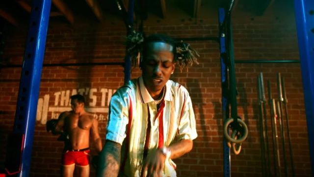 Y Porject Multicolor-Striped Silk Polo of Rich the Kid in the music video Rich The Kid - That's Tuff ft. Quavo