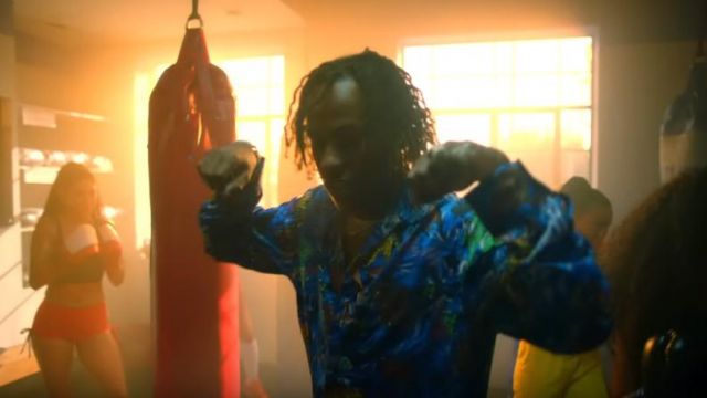 Kidill 'Hell' Print Blue Shirt of Rich the Kid in the music video Rich The Kid - That's Tuff ft. Quavo