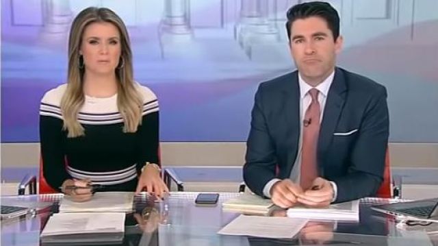 Karen Millen Vestido Midi de punto a rayas en negro / Multi usado por Jillian Mele en Fox & Friends enero 15, 2020