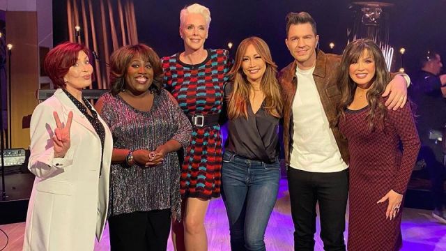Saint laurent Heart Print Shirt worn by Sharon Osbourne on The Talk January 15, 2019