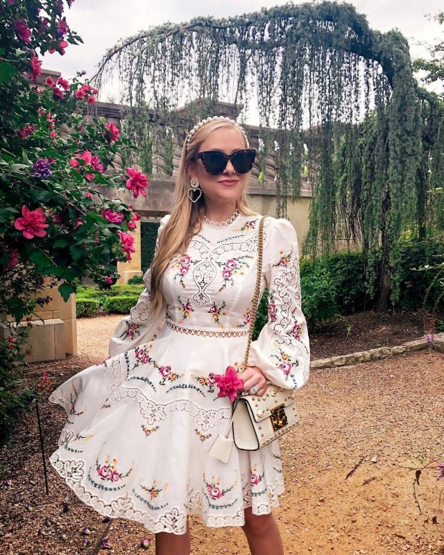 Zimmermann Al­lia Cross Stitch Short Dress of Lauren Murphy on the Instagram account @lomurph