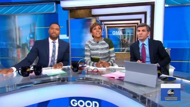 Victoria Beckham Striped Ribbed Sweater worn by Robin Roberts on Good Morning America January 21, 2020