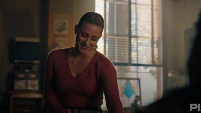Pink V Neck Button Shoulder Sweater worn by Betty Cooper (Lili Reinhart) in Riverdale Season 4 Episode 10