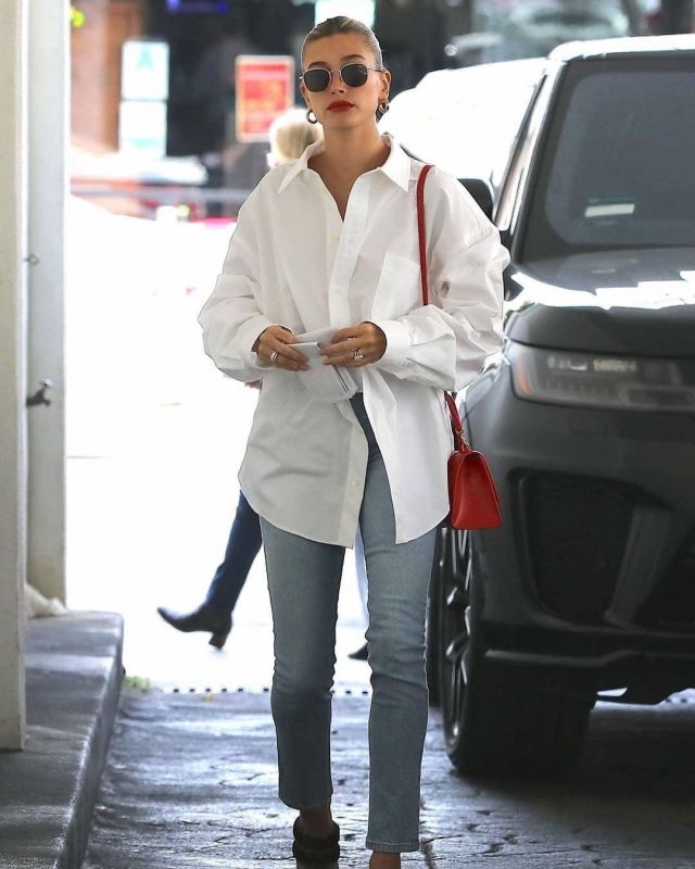 Balenciaga White Shirt worn by Hailey Bieber Beverly Hills January 24, 2020