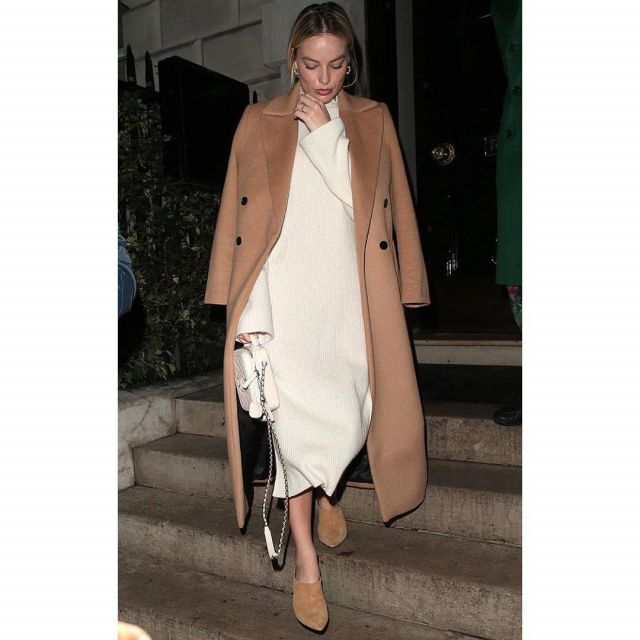 Mango Belted Wool Coat worn by Margot Robbie Annabel’s January 27, 2020