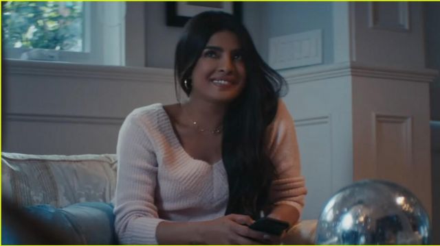 Ivory V-Neck sweater of Priyanka Chopra in Jonas Brothers - What A Man Gotta Do (Official Video)
