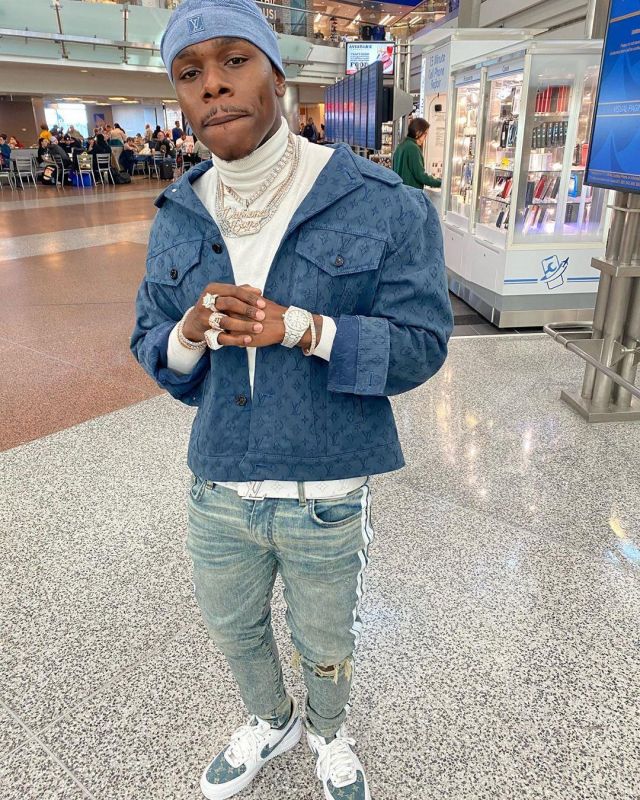 Louis Vuitton blue monogram denim jacket of DaBaby on the Instagram account @dababy | Spotern