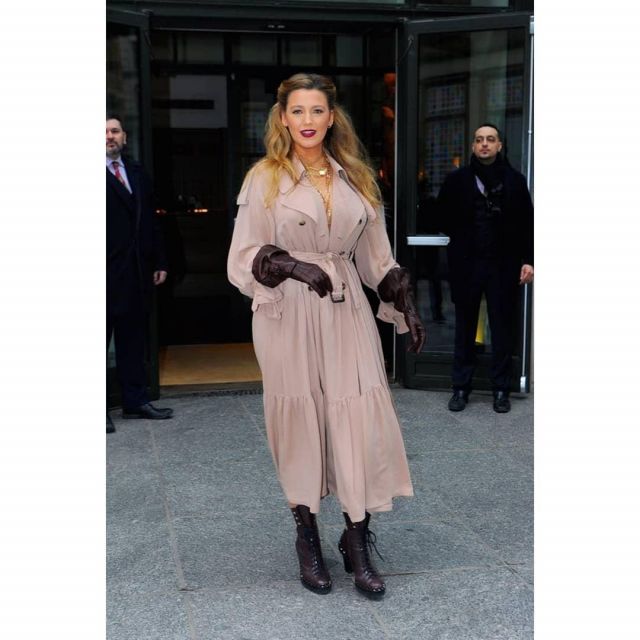 Valentino Double Breasted Tiered Silk Trench Dress worn by Blake Lively The Crosby Hotel January 27, 2020