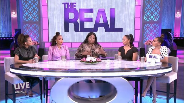 Halston Black Cot­ton Silk Cock­tail Dress worn by Tamera Mowry on The Real (2013) January 28, 2020
