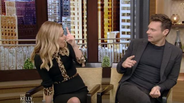 Dolce&gabbana Leop­ard Trim Long Sleeve Sheath Dress worn by Kelly Ripa on LIVE with Kelly and Ryan January 30, 2020