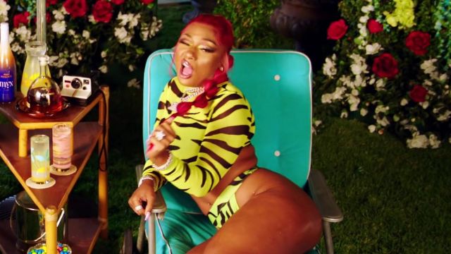 Black and green zebra print top of Megan Thee Stallion in Megan Thee Stallion - Hot Girl Summer ft. Nicki Minaj & Ty Dolla $ign [Official Video]