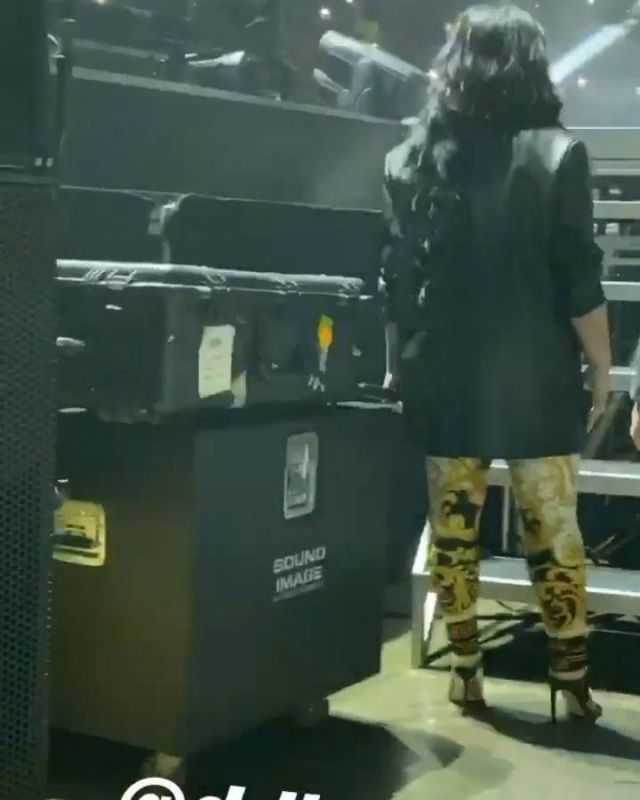 Jimmy Choo Hira Patent Slide Sandals worn by Demi Lovato Bud Light Super Bowl Music Fest in Miami February 1, 2020