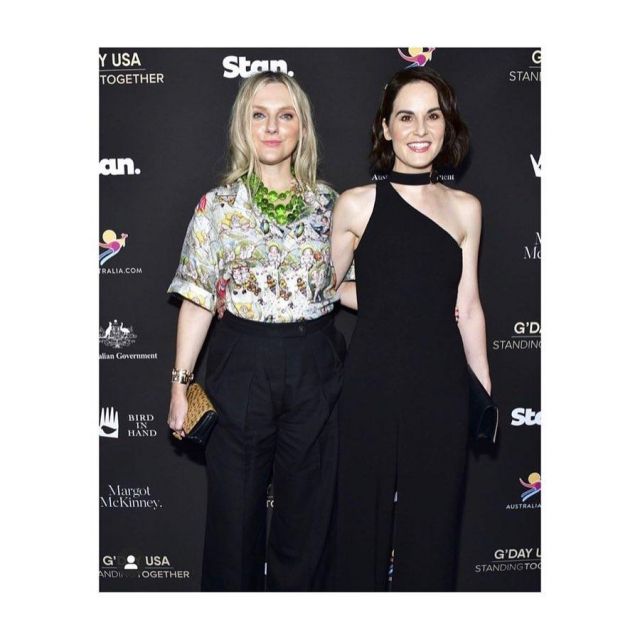 The combination pants black, sleeveless, one shoulder, Michelle Dockery on the account Instagram of @theladydockers