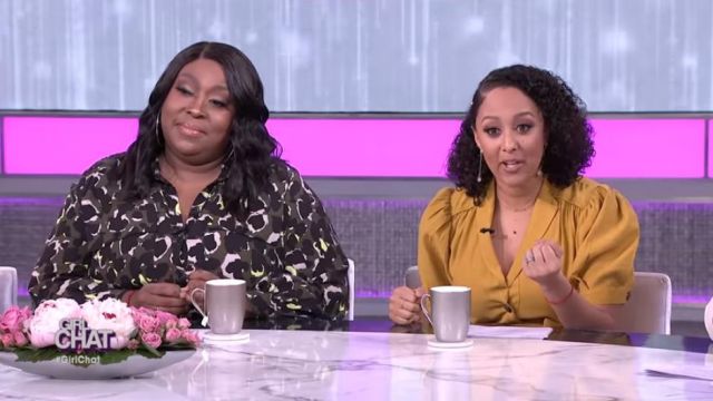 Eloquii Camo Print Shirt­dress worn by Loni Love on The Real (2013) January 31, 2020