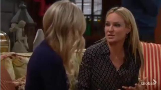 L'agence Ni­na Blouse en Mid­night Mul­ti worn by Sharon Collins (Sharon Case) as seen on The Young and the Restless January 31, 2020