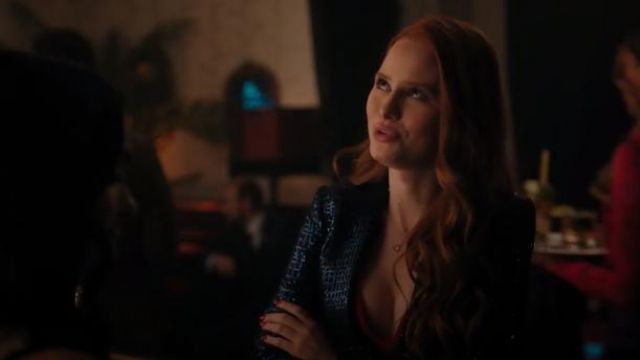 Blue sequin double breasted jacket worn by Cheryl Blossom (Madelaine Petsch) in Riverdale Season 4 Episode 11