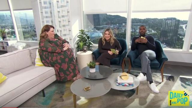 Green and Pink Flo­ral Print­ed Pleat­ed Dress worn by Chrissy Metz on E! News February 3, 2020