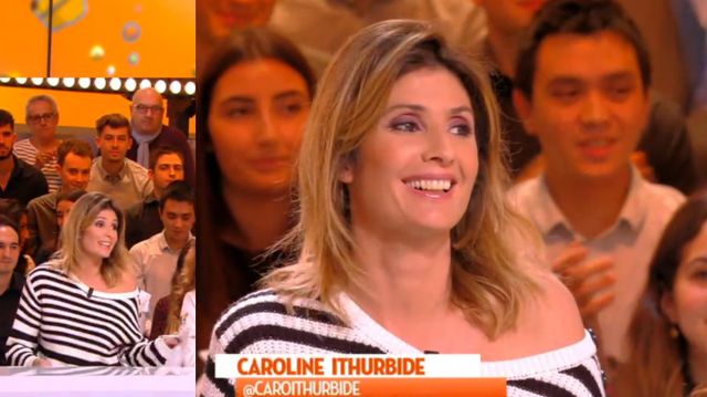 The sweaters in stripes of Caroline Ithurbide in It is that of the tv ! 03 02 2020