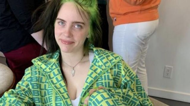 "Billie" letters tracksuit in neon green worn by Billie Eilish for Ellen Degeneres Show